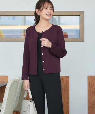 Tiaclasse L 【洗える】スポンジニットパールボタンカーディガン ワイン