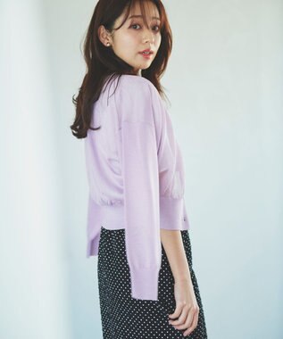 Feroux 【洗える】Vネックシアー カーデ ライラック系