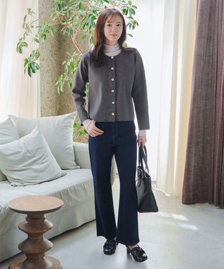 Tiaclasse L 【洗える】スポンジニットパールボタンカーディガン チャコールグレー