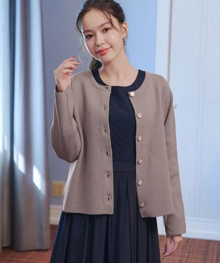 Tiaclasse L 【洗える】スポンジニットパールボタンカーディガン モカ