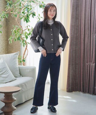 Tiaclasse L 【洗える】スポンジニットパールボタンカーディガン チャコールグレー