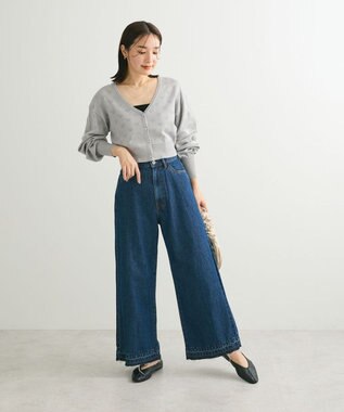 Green Parks ・ｓｗｉｎｇ　ｂｙ　ハート柄スカシニットカーディガン Gray