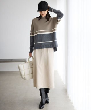 自由区 ウールカシミヤブレンドハイネック ニット マルチボーダー
