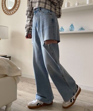 WEGO 【SMサイズ展開】サイドカットデニムストレートパンツ デニム淡色