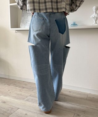 WEGO 【SMサイズ展開】サイドカットデニムストレートパンツ デニム淡色