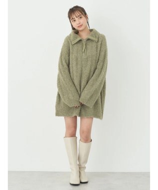 earth music&ecology ブークレハーフジップミニワンピース Khaki