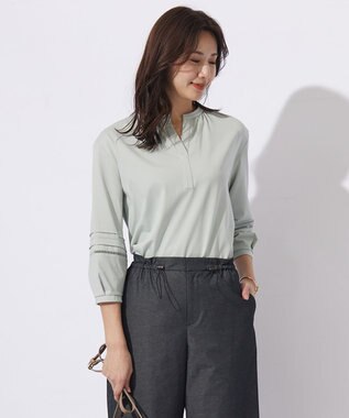 J.PRESS LADIES S 【洗える】プレーティングジャージー スキッパー カットソー ミント系