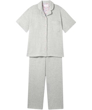 une nana cool 【綿混】ソフトコットンリブ 半袖開襟パジャマ MADE WITH LIBERTY FABRIC グレー