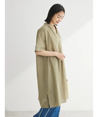 Green Parks 綿麻混スキッパーミニワンピース Khaki