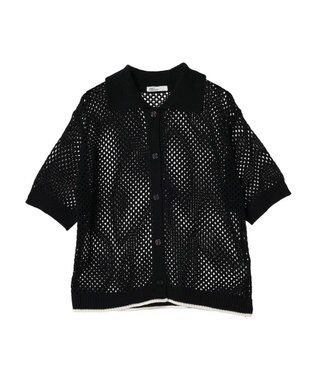 CRAFT STANDARD BOUTIQUE 配色メッシュニットカーディガン Black