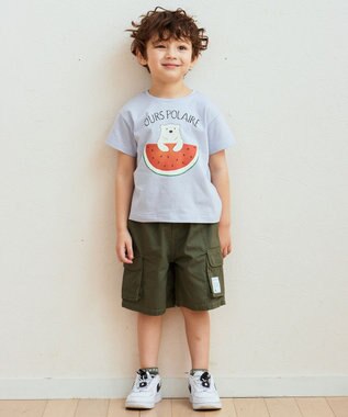 ANY KIDS 接触冷感 ミラクルプリント Tシャツ サックスブルー×スイカ