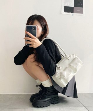 WEGO チャーム付きボストンバッグ ホワイト