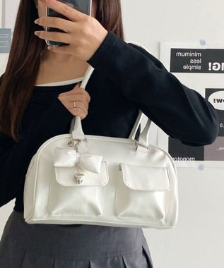 WEGO チャーム付きボストンバッグ ホワイト