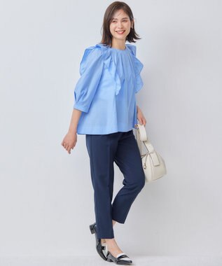 組曲 【WEB限定】ナチュラルローン ペプラムブラウス ブルー系