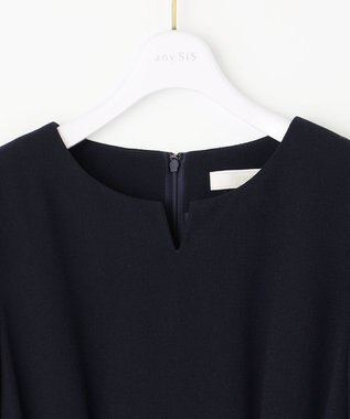 ANY SIS 【洗える】パール調ラインフレア ワンピース ネイビー