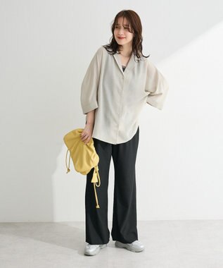 Green Parks 開襟シアーシャツジャケット Gray Beige