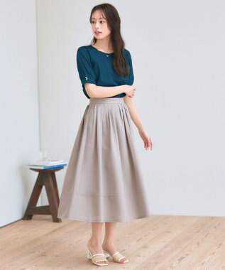 Tiaclasse 【選べる丈】麻調タックフレアスカート ミモレ丈グレージュ