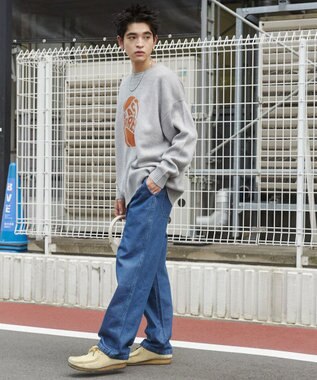 WEGO 【ユニセックス着用ITEM/ウエストゴム/SMLサイズ展開】デニムイージーストレートパンツ デニム中濃色