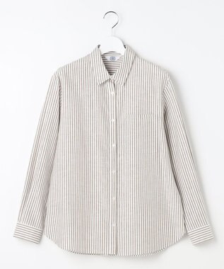 J.PRESS LADIES S リネンMIX ストライプ シャツ ブラウス ブラウンストライプ系