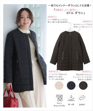 ANY SIS S 【2WAY】ノーカラーミドル ダウン ブラック