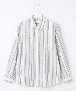 J.PRESS LADIES S リネンMIX ストライプ シャツ ブラウス ブルーマルチ系