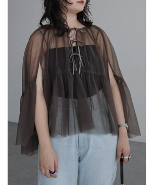 Green Parks リボンチュールデザインブラウス Khaki