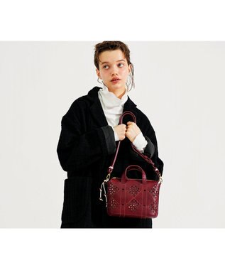 genten アーガイルカットワーク 2wayバッグ ワイン