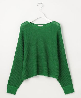 自由区 S 【洗える】リネンミドルゲージドルマンスリーブ ニット グリーン
