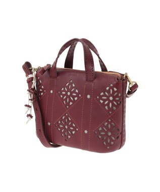 genten アーガイルカットワーク 2wayバッグ ワイン