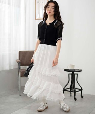 WEGO 襟付きメッシュニットショートカーデ ブラック