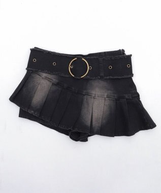 WEGO フリンジベルトプリーツデニムスカパン ブラック