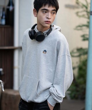 WEGO 【ユニセックス着用ITEM/SMLサイズ展開/裏起毛】ワンポイント刺繍プルパーカー アッシュグレー