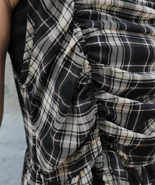 WEGO ドロストデザインキャミワンピース ブラックチェック1