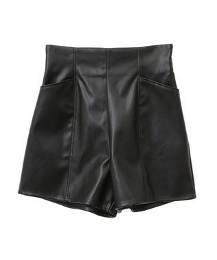 earth music&ecology シンセティックレザーショートパンツ Black