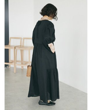 CRAFT STANDARD BOUTIQUE インド綿パフスリーブギャザーワンピース Black