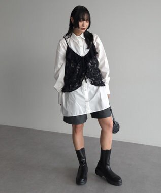 Green Parks レースフリルキャミビスチェ Black