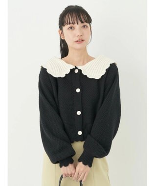 earth music&ecology フリルカラーカーディガン Black