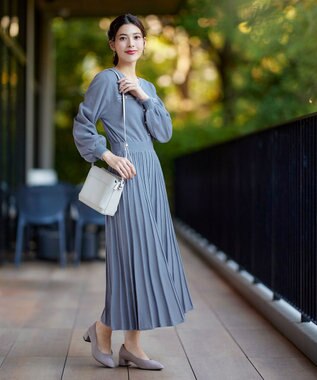 Tiaclasse 【洗える】セットアップ見え配色ニットワンピース ブルー