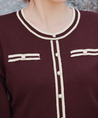 Tiaclasse 【洗える】セットアップ見え配色ニットワンピース ボルドー