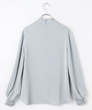 #Newans 【ストレッチ】〈花乃まりあさんコラボ〉ハイネックブラウス サックス