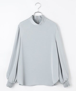 #Newans 【ストレッチ】〈花乃まりあさんコラボ〉ハイネックブラウス サックス