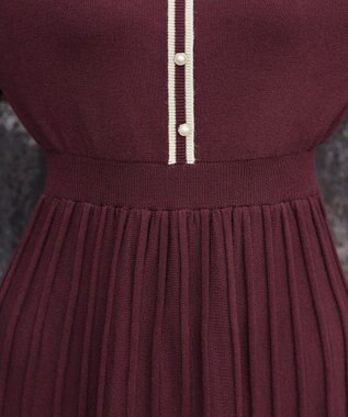 Tiaclasse 【洗える】セットアップ見え配色ニットワンピース ボルドー