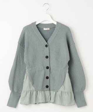 Feroux 【洗える】ペプラム カーディガン ライトグリーン系
