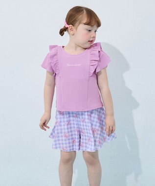 ANY KIDS 【UVカット】2WAYショルダーセパレート水着 ラベンダー×ラベンダーチェック