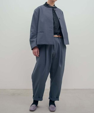 muuc トリプルクロス ノーカラージャケット｜軽くてふっくらした三重織り生地・セットアップ可能 グレー