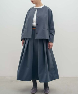 muuc トリプルクロス ノーカラージャケット｜軽くてふっくらした三重織り生地・セットアップ可能 グレー