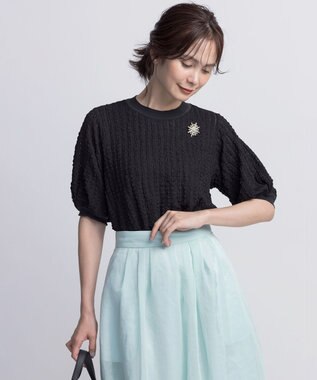 組曲 S レーシージャージーニットライク カットソー ブラック系