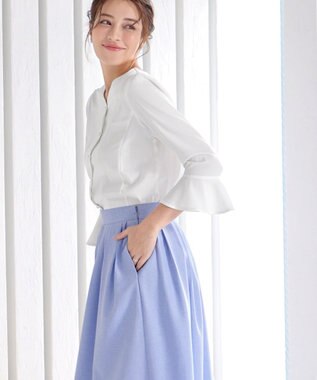 Tiaclasse 【選べる丈】麻調タックフレアスカート ミモレ丈サックス