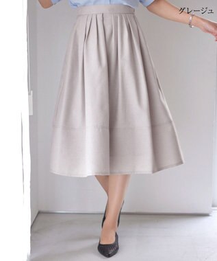 Tiaclasse 【選べる丈】麻調タックフレアスカート 膝丈グレージュ