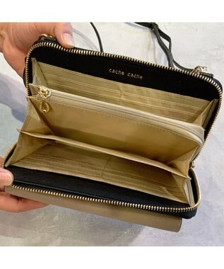 UNBILLION カシュカシュ cachecache / WEB限定カラーコンビウォレットショルダーバッグ ダークオーク